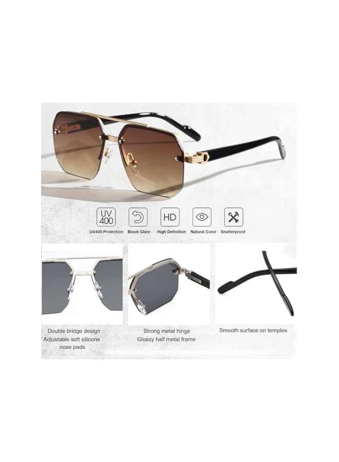 NIBEMINENT Trendy Square Sunglasses Womens Men Semi Rimless Gradient Lens Retro Aviator Sun Glasses Double Bridge - Image 4